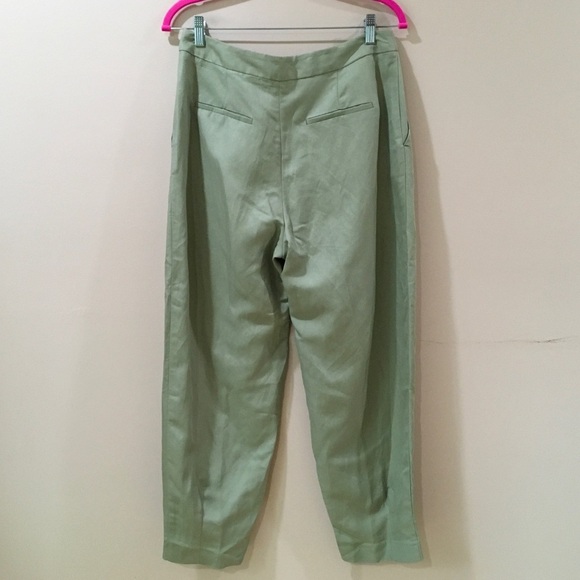 Zara Linen Blend Pleated Pants ankle Trouser green Womens medium - Picture 5 of 11